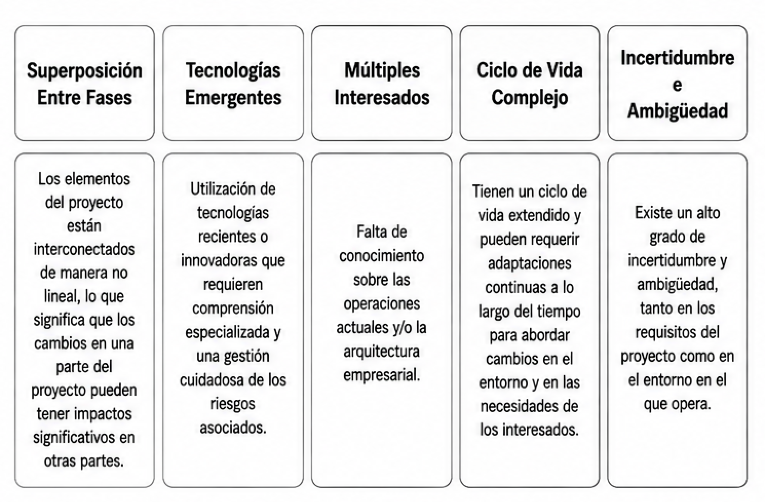 Imagen 1. Características de proyectos en entornos VUCA